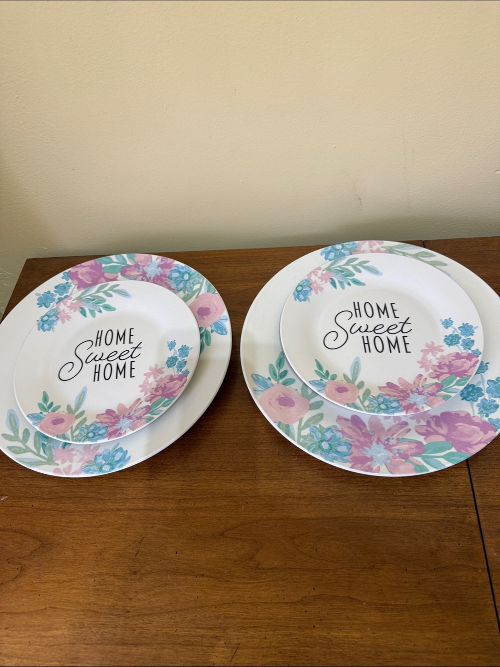 Royal Norfolk 'Home Sweet Home' Floral Dinner Plates - Pink & Teal